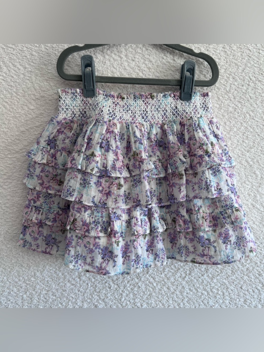 LoveShackFancy Girls Tiered Ruffle Smocked Waist Floral‎ Skirt Size 8-9 Years